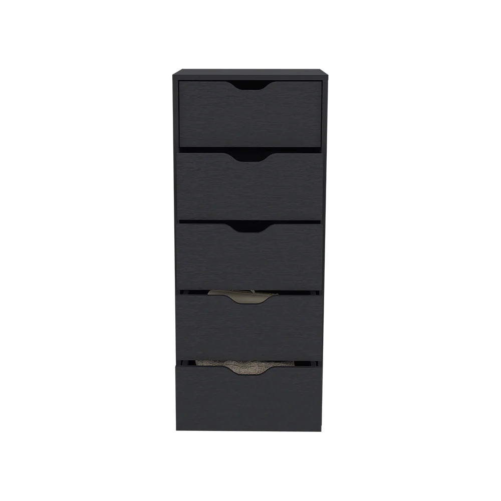 Kamran Five-Drawer Narrow Dresser in Black Wengue Finish