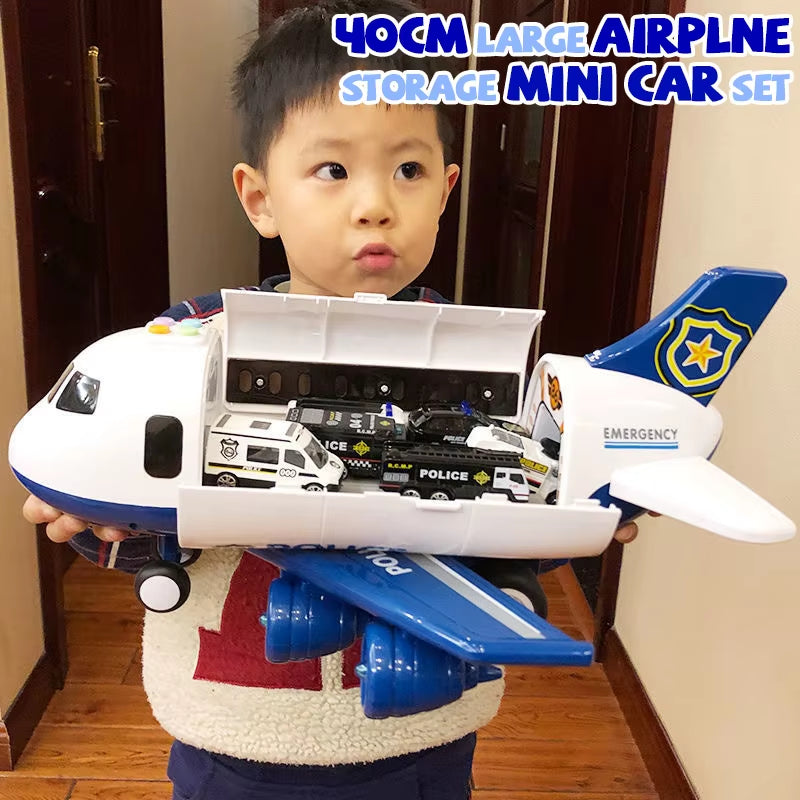 Large Airplane with Mini Car Toy for Children Transport Aircraft Storage Inertia Alloy Diecast Vehicle Model Set Gift for Boys