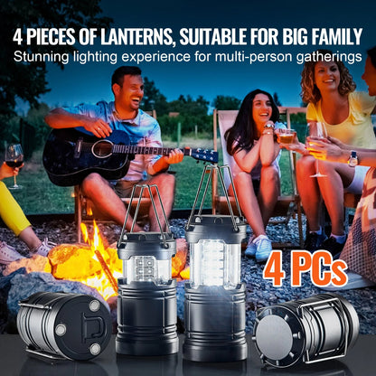 VEVOR Set of 4 Collapsible LED Camping Lanterns - Battery-Powered Lighting Solutions