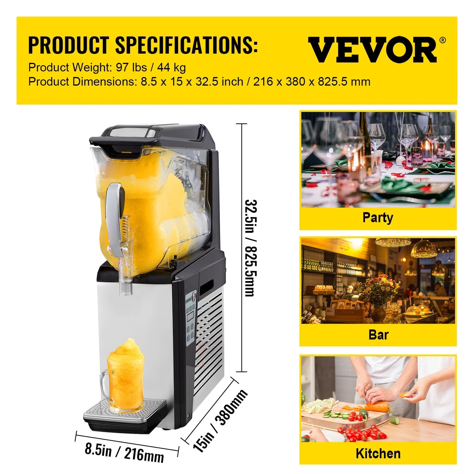 VEVOR 110V Commercial Slushy Machine - 10L Margarita and Frozen Drink Maker with 600W Automatic Cleaning and Day/Night Modes for Supermarkets, Cafes, Restaurants, and Snack Bars