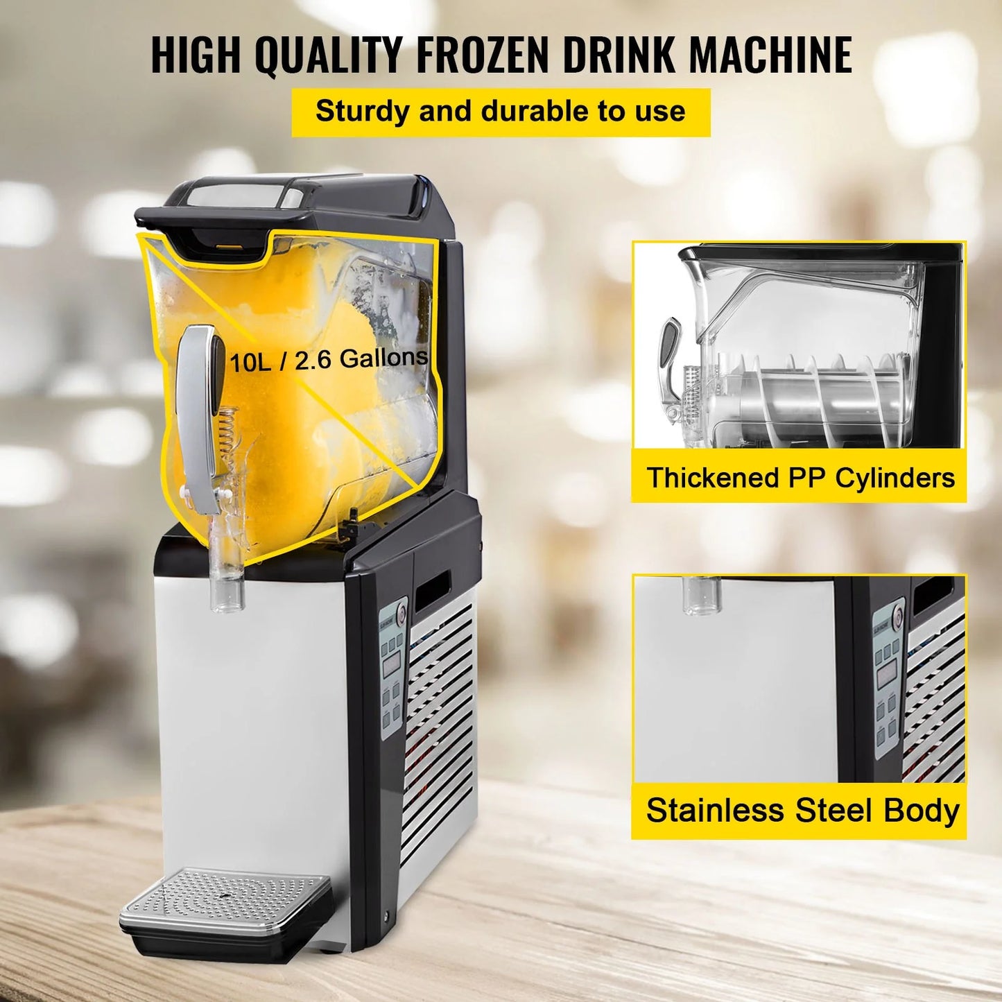 VEVOR 110V Commercial Slushy Machine - 10L Margarita and Frozen Drink Maker with 600W Automatic Cleaning and Day/Night Modes for Supermarkets, Cafes, Restaurants, and Snack Bars