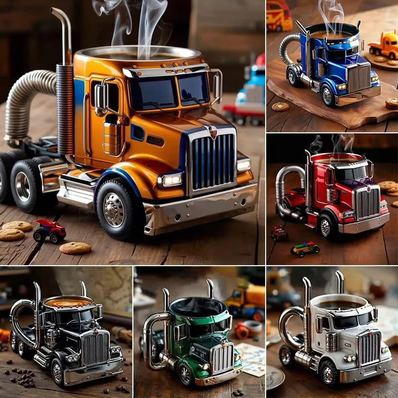 1PCS Creative Truck Design Coffee Mug 11 Ounces Semi-Trailer Water Cup Desktop Home Kitchen Semi Truck Coffee Cup Ornament