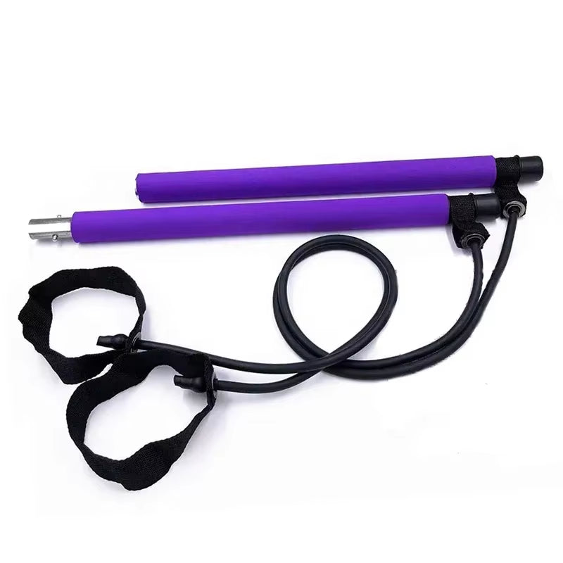 Portable Pilates Bar Kit Resistance Band Yoga Pilates Stick Yoga Exercise Bar Foot Loop for Yoga Stretch Sculpt Twisting Sit-Up