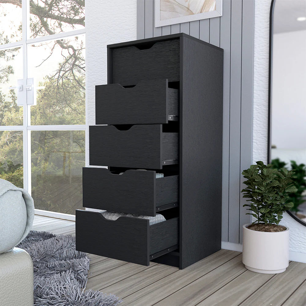 Kamran Five-Drawer Narrow Dresser in Black Wengue Finish