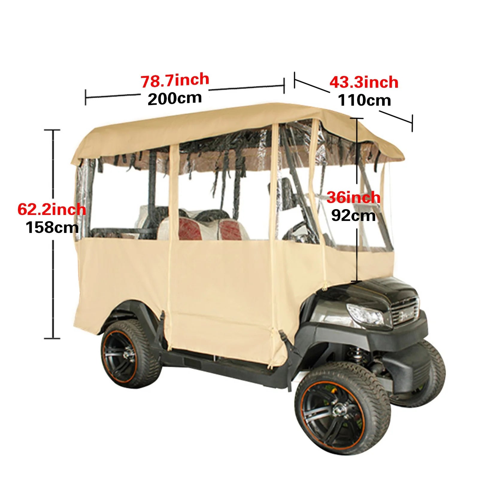 VEVOR Golf Cart Enclosure, 4-Person Golf Cart Cover, 4-Sided Fairway Deluxe, 300D Waterproof Driving Enclosure with Transparent Windows, Fit for EZGO, Club Car, Yamaha Cart (Roof up to 78.7''L)