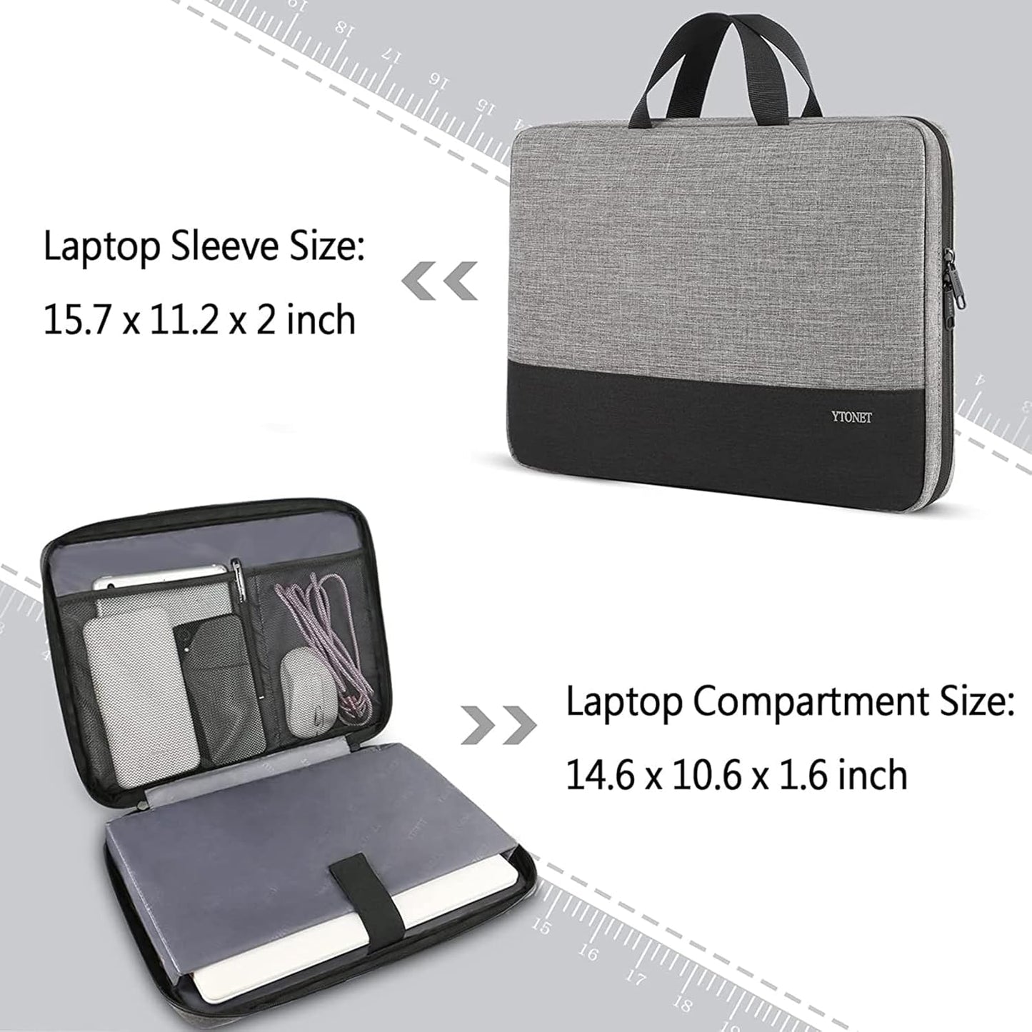 Laptop Case, 15.6 Inch TSA Laptop Sleeve Computer Bag Water Resistant Computer Case Carrying Cover Compatible for Lenovo, HP, Dell, Asus Notebook, Gifts for Men Women, Grey