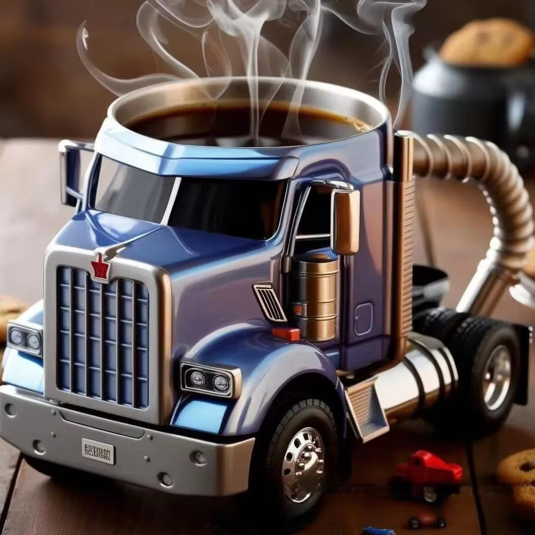 1PCS Creative Truck Design Coffee Mug 11 Ounces Semi-Trailer Water Cup Desktop Home Kitchen Semi Truck Coffee Cup Ornament