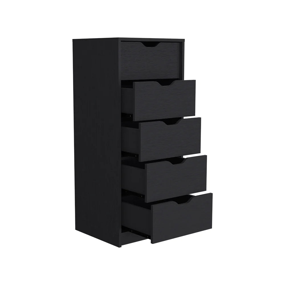 Kamran Five-Drawer Narrow Dresser in Black Wengue Finish